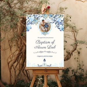 Blue Floral Theme Baptism Acrylic Welcome Sign